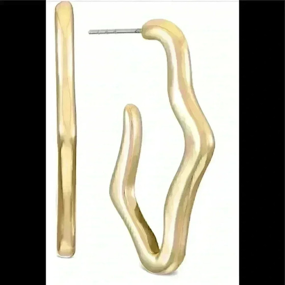 Alfani Jewelry - Alfani wavy hoop elongated gold tone earrings